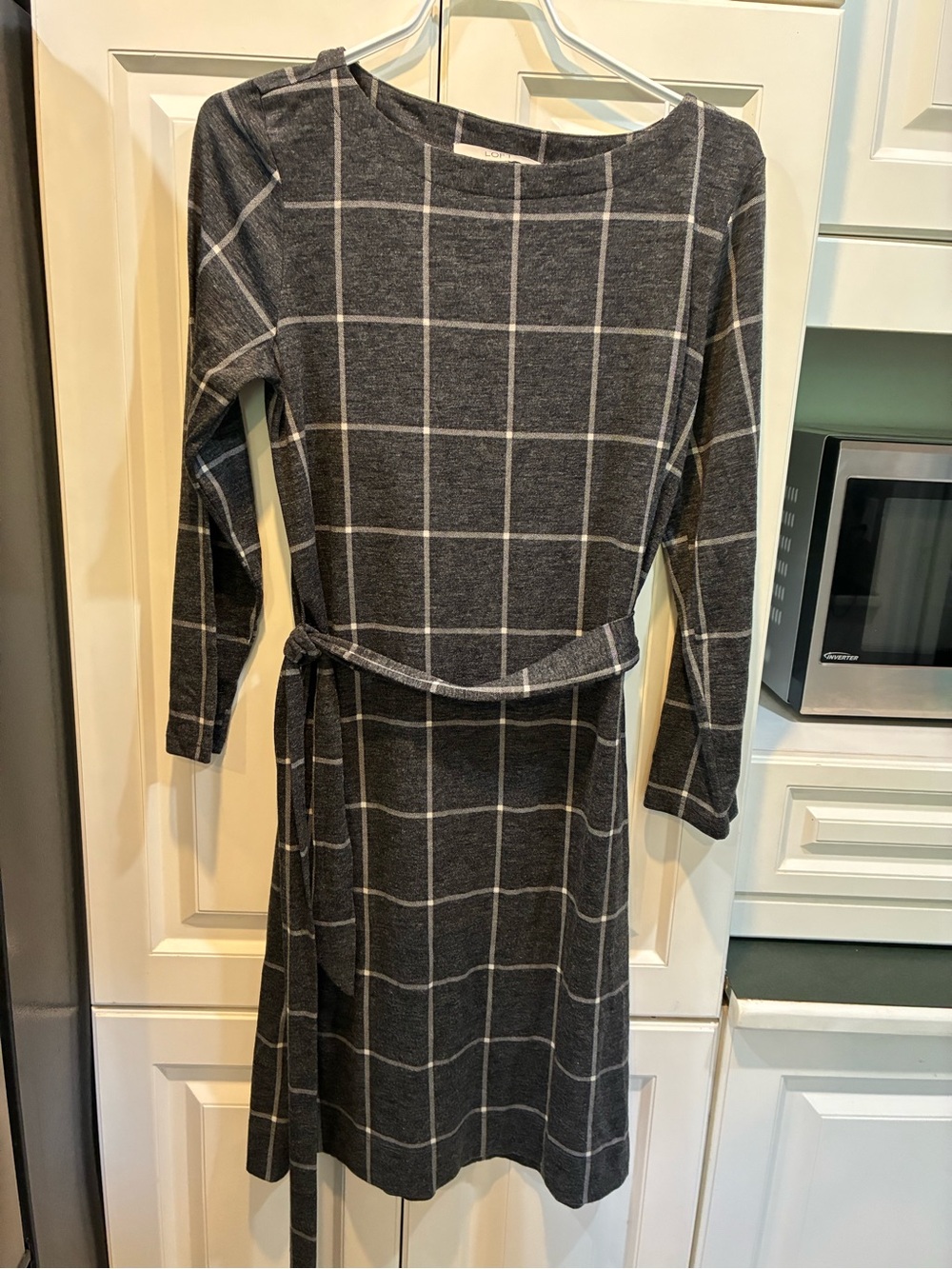 LOFT Charcoal Plaid Skirt with Subtle Check